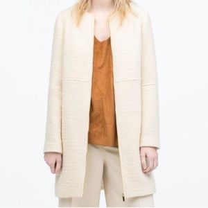 Zara Cream Crew Neck Mohair Coat